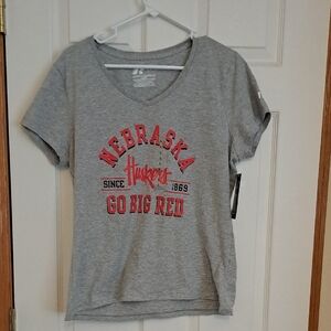 NWT - Nebraska Huskers Heather Gray Women's V-Neck T-Shirt